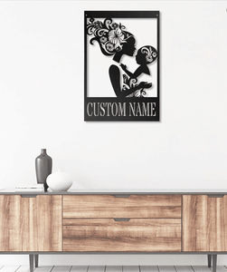 Custom Name Floral Mother And Child - Metal House Sign