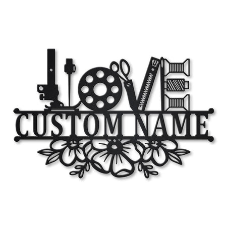 Love Sewing Tools Monogram - Personalized Metal House Sign