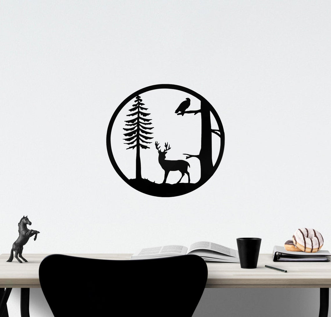 Forest Animals Deer And Bird - Cut Metal Sign