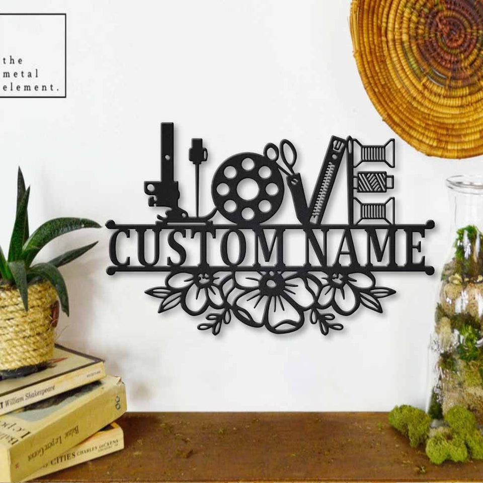 Love Sewing Tools Monogram - Personalized Metal House Sign