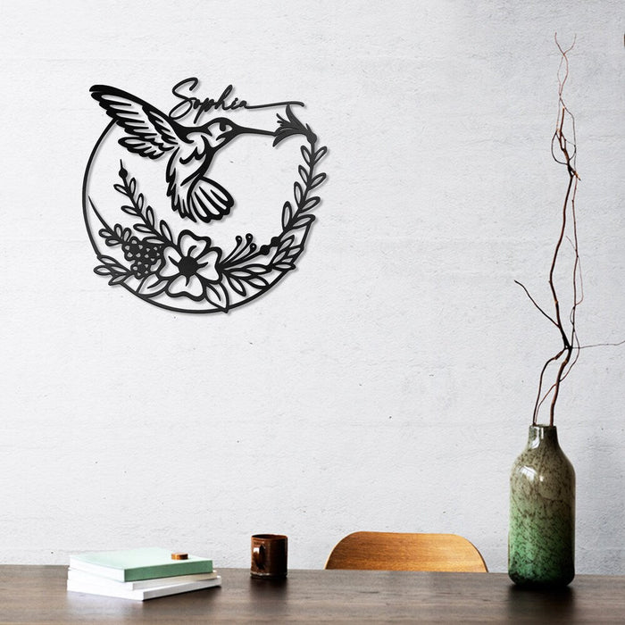 Custom Name Hummingbird Flower - Metal House Sign