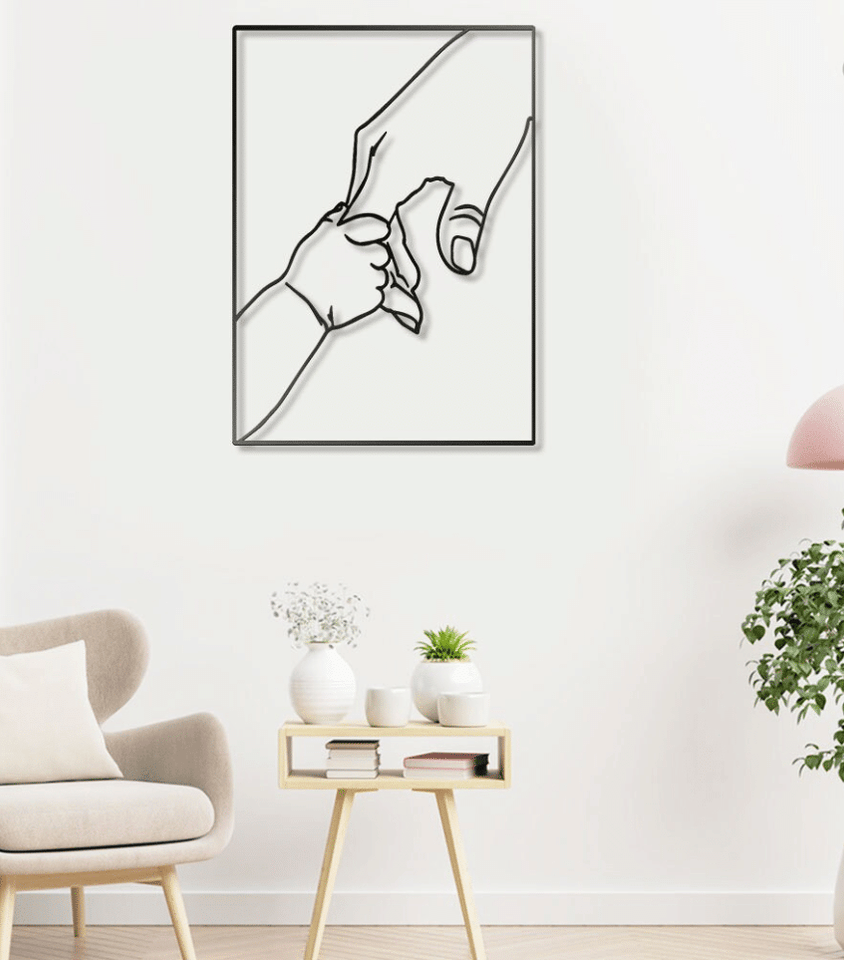 Father and Son Holding Hands Line Art - Metal House Sign