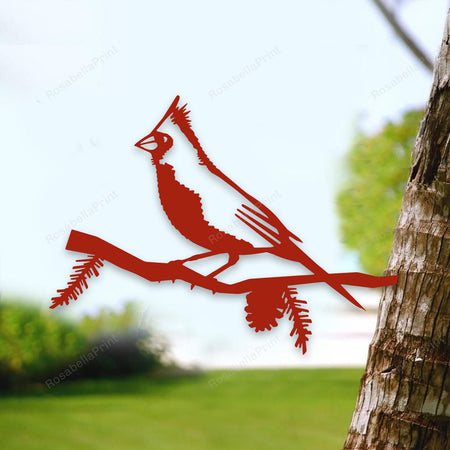 Red Cardinal Metal Tree Art, Garden Decor, Home Decor, Jesus Lovers Gift, Metal Laser Cut Metal Signs Red Cardinal Personalized Family Sign Fit Metal Signs For Outside Home Decor