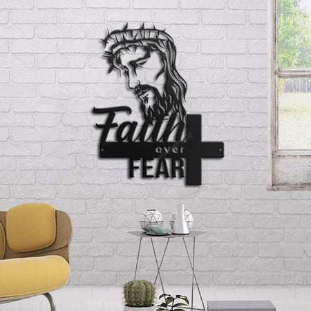 Faith Over Fear Jesus Laser Cut Metal Sign Faith Over Vintage Tool Signs Shapely Outdoor Signs For Backyard
