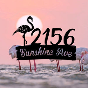 Personalized Address Flamingo Metal Art, Steel Door Hanging Laser Cut Metal Sign Personalized Address Rustic Tin Signs Clean Man Cave Signs For Men