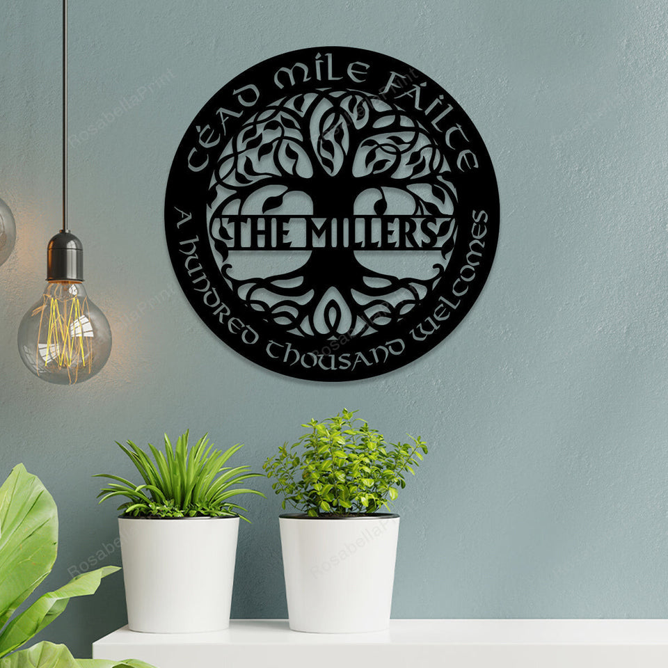 Personalized Tree Of Life Cead Mile Failte Irish Celtic Metal Sign Personalized Tree Funny Signs Puny Custom Signs For Home Decor