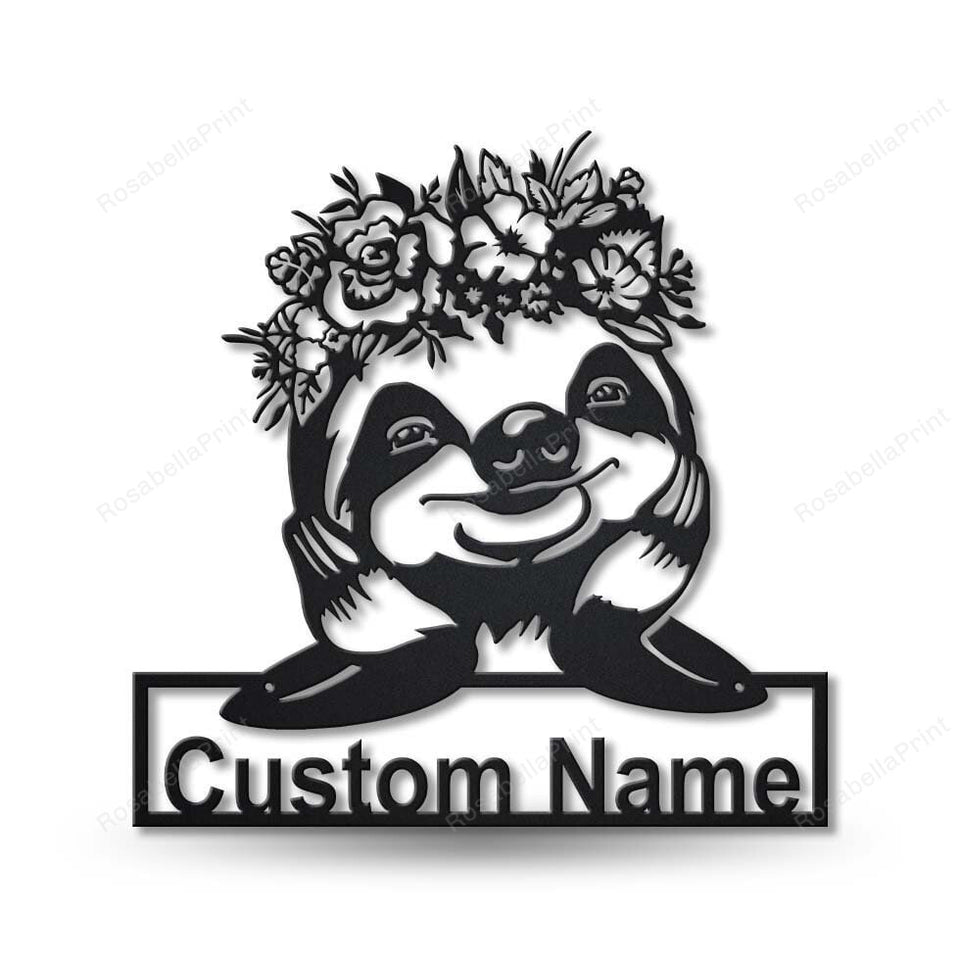 Personalized Sloth With Floral Metal Sign Personalized Sloth Funny Yard Signs Fit Metal Signs For Garage Man Cave