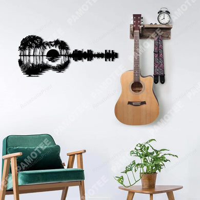 Guitar Sunset Metal Art, Housewarming Steel Gift For Guitar Lovers, Metal Laser Cut Metal Signs Guitar Sunset Retro Vintage Tin Sign Nice Personalized Signs For Home