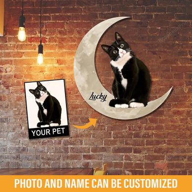 Tuxedo Cat And Moon Funny Personalized Photo And Name Cut Metal Signs Tuxedo Cat Vintage Signs Plain Wall Signs For Home Decor