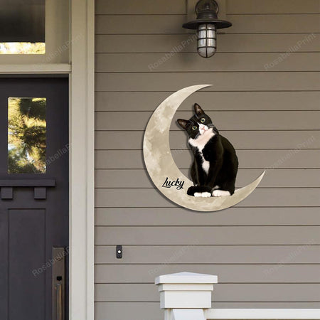 Tuxedo Cat And Moon Funny Personalized Photo And Name Cut Metal Signs Tuxedo Cat Vintage Signs Plain Wall Signs For Home Decor