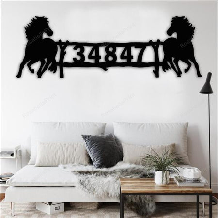 Double Horse Momogram Personalized Horse Metal Sign Double Horse Custom Outdoor Signs Shapely Rustic Signs For Home Decor