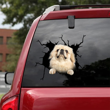 [da0176-snf-tnt]-pekingese-crack-car-sticker-dogs-lover