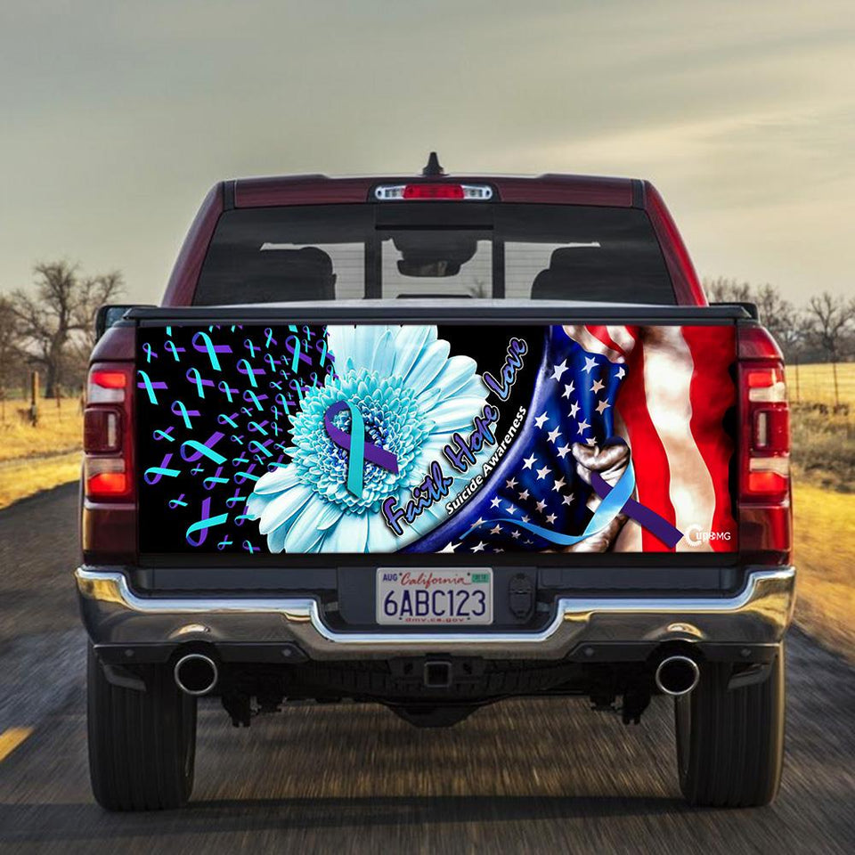 Suicide Awareness truck Tailgate Decal Sticker Wrap Faith Hope Love Tailgate Wrap Decals For Trucks