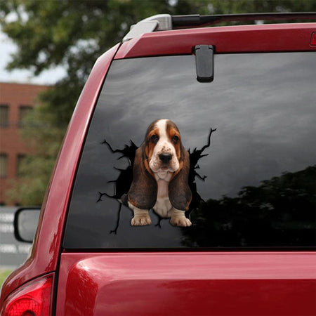 [sk1695-snf-tpa]-basset-hound-crack-car-sticker-dogs-lover