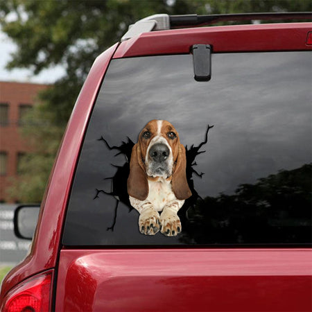 [sk1696-snf-tpa]-basset-hound-crack-car-sticker-dogs-lover