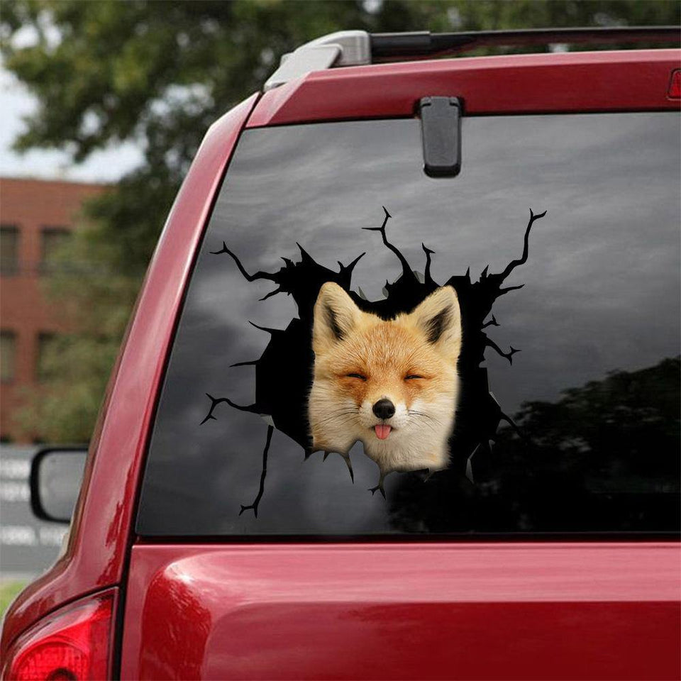 [sk0423-snf-tnt] Funny Fox Crack Car Sticker Animals lover - Camellia Print