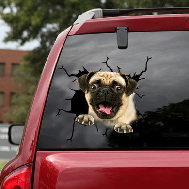 [ld0355-snf-lad]-pug-crack-car-sticker-dogs-lover