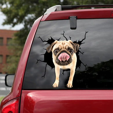 [ld0360-snf-lad]-pug-crack-car-sticker-dogs-lover