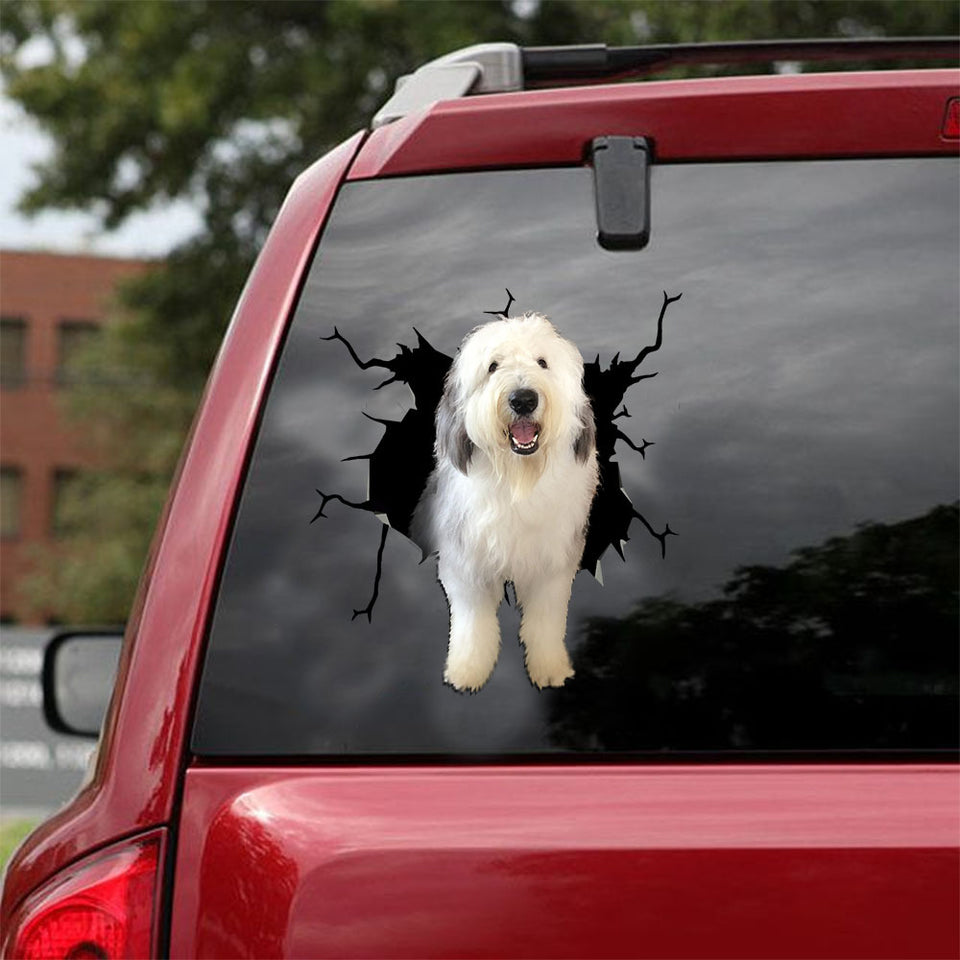 [ld1532-snf-lad]-old-english-sheepdogs-crack-car-sticker-dogs-lover