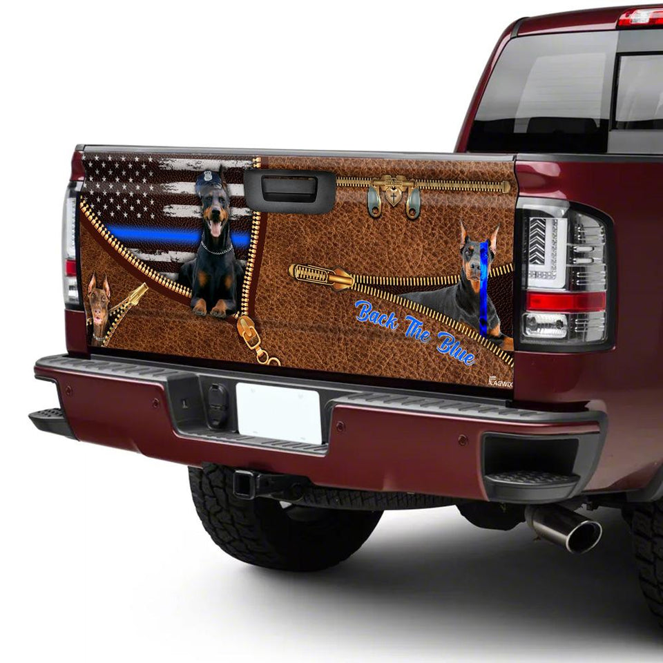 Dobermann Back The Blue 3d Zipper truck Tailgate Decal Sticker Wrap Tailgate Wrap Decals For Trucks