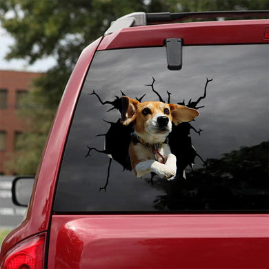 [sk1395-snf-lad]-beagle-crack-sticker-dogs-lover