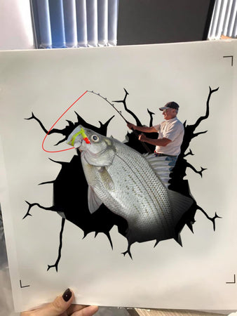 White Bass Fish Crack Sticker For Car Fishing Decal Window SUV Gift For Men Women Fishing Lover
