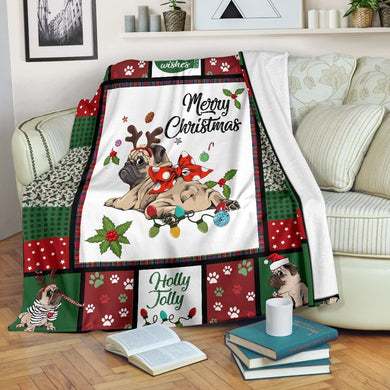  Merry Christmas Pug Christmas Xmas Ultra Soft Cozy Plush Fleece Blanket