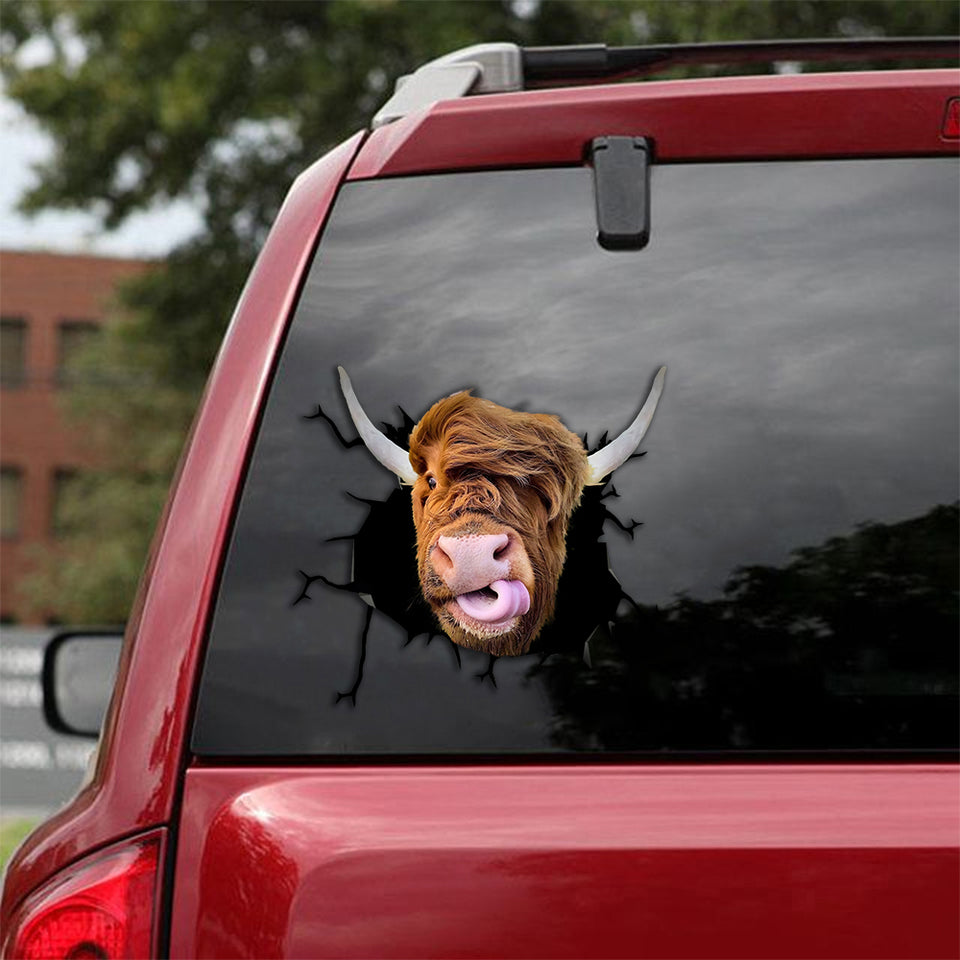 [th0244-snf-tpa]-highland-cow-crack-car-sticker