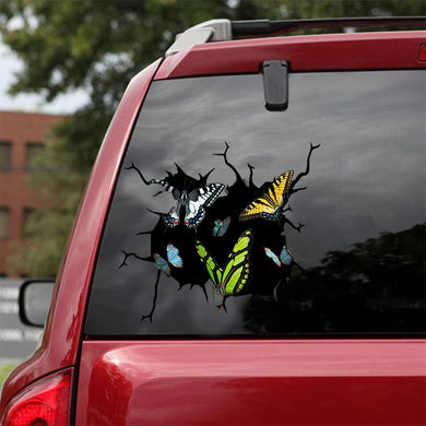 [sk0522-snf-lad]-butterflies-crack-car-sticker-animals-lover