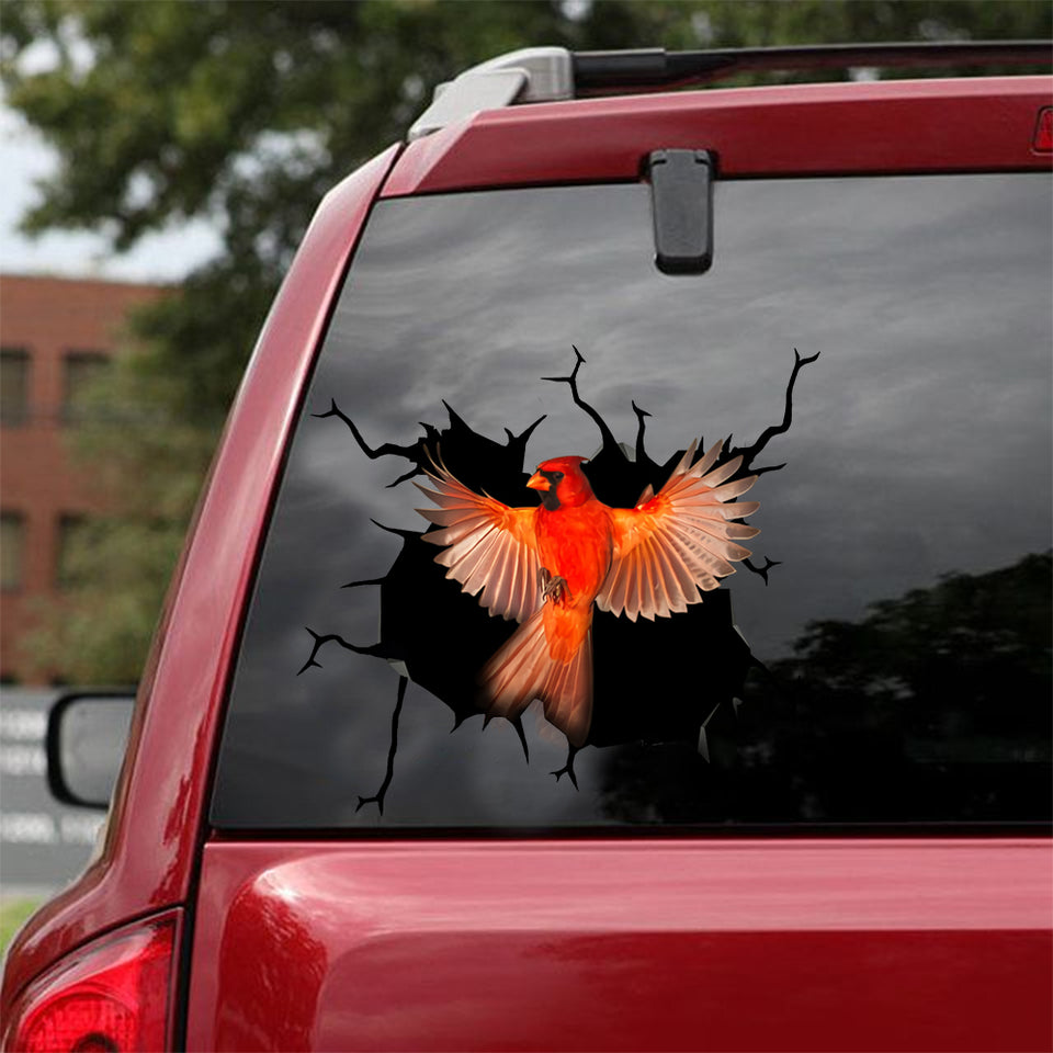 [sk0518-snf-lad]-cardinal-bird-crack-car-sticker-animals-lover
