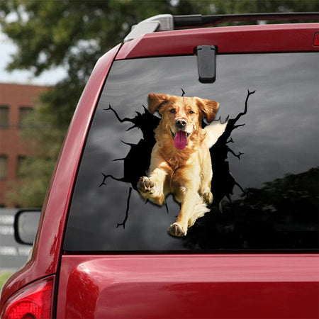 [sk1504-snf-lad]-golden-retriever-crack-car-sticker-dogs-lover