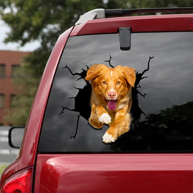 [sk1505-snf-lad]-golden-retriever-crack-car-sticker-dogs-lover