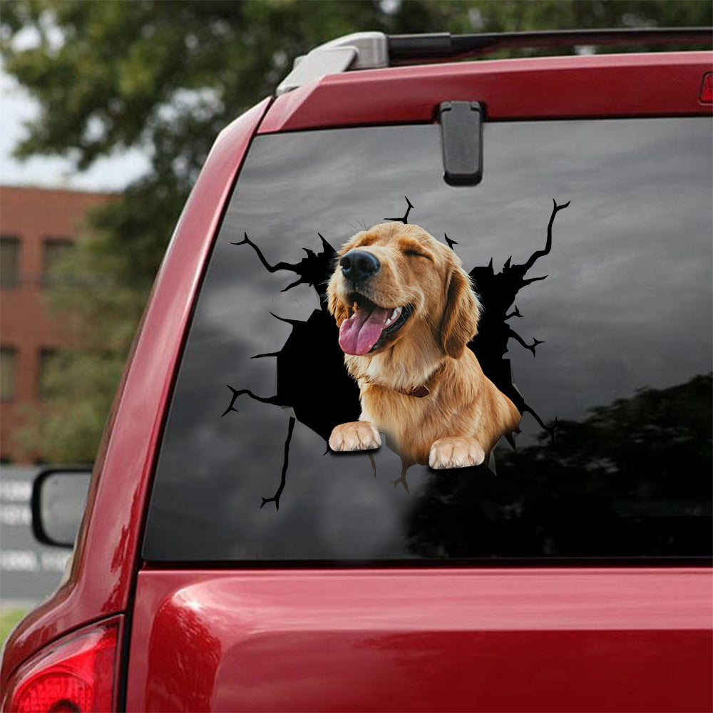 [sk1507-snf-lad]-golden-retriever-crack-car-sticker-dogs-lover