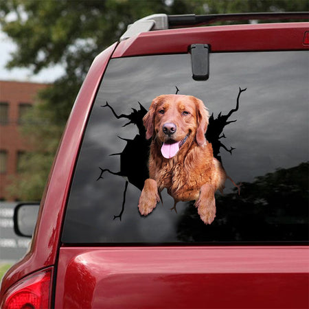[sk1510-snf-lad]-golden-retriever-crack-car-sticker-dogs-lover