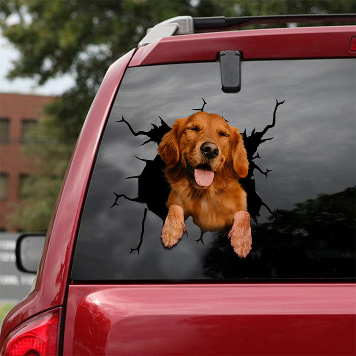 [sk1511-snf-lad]-golden-retriever-crack-car-sticker-dogs-lover
