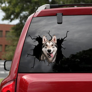 [sk0889-snf-lad]-funny-husky-crack-car-sticker-dogs-lover