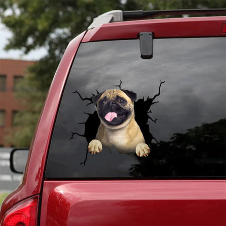 [da0281-snf-tnt]-pug-crack-car-sticker-dogs-lover