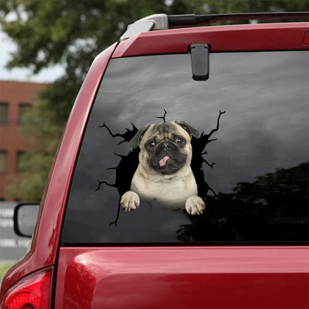 [da0282-snf-tnt]-pug-crack-car-sticker-dogs-lover
