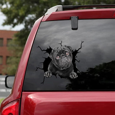 [da0285-snf-tnt]-pug-crack-car-sticker-dogs-lover