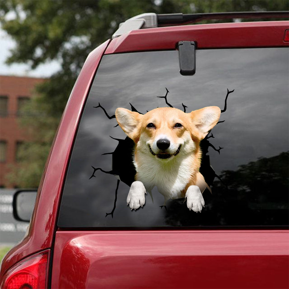 [sk1587-snf-lad]-corgi-crack-car-sticker-dogs-lover