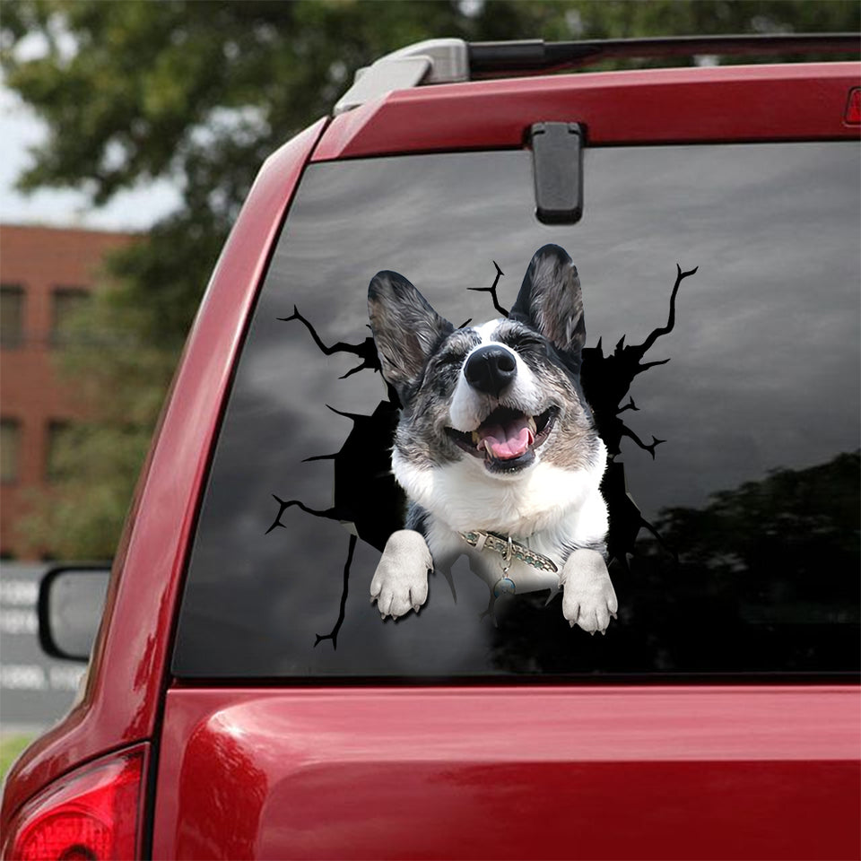 [sk1590-snf-lad]-corgi-crack-car-sticker-dogs-lover