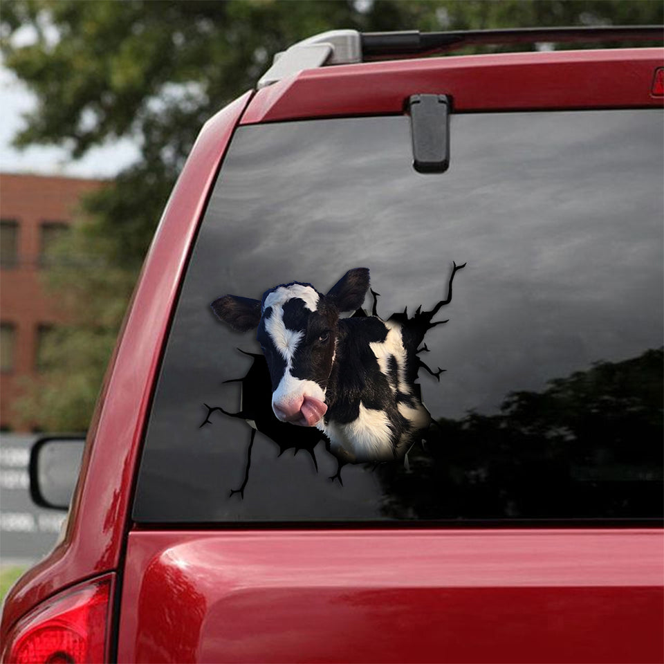 [th0291-snf-ptd]-dairy-cow-crack-car-sticker-cows-lover