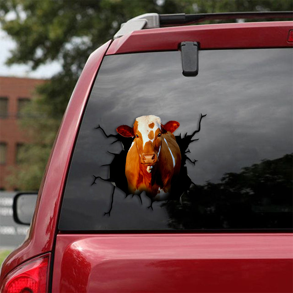[th0293-snf-ptd]-dairy-cow-crack-car-sticker-cows-lover