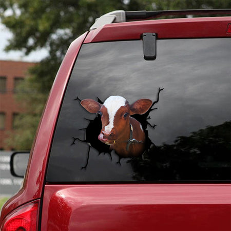 [th0299-snf-ptd]-dairy-cow-crack-car-sticker-cows-lover