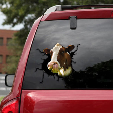 [th0300-snf-ptd]-dairy-cow-crack-car-sticker-cows-lover