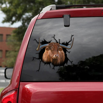 [th0303-snf-ptd]-highland-scotish-and-texas-longhorn-crack-car-sticker-cows-lover
