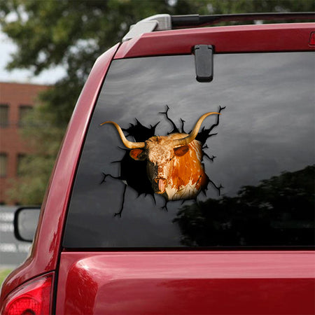 [th0305-snf-ptd]-highland-scotish-and-texas-longhorn-crack-car-sticker-cows-lover