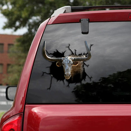 [th0306-snf-ptd]-highland-scotish-and-texas-longhorn-crack-car-sticker-cows-lover