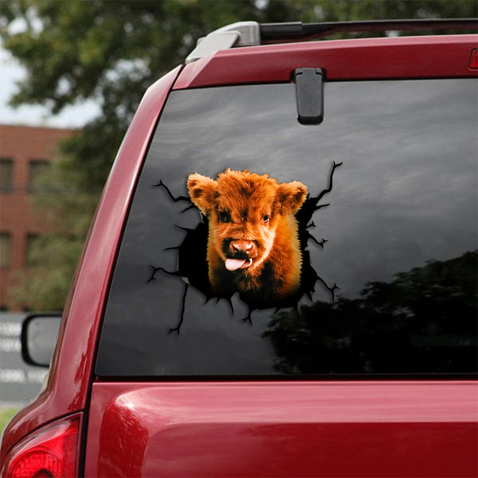 [th0307-snf-ptd]-highland-scotish-and-texas-longhorn-crack-car-sticker-cows-lover