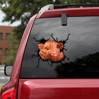 [th0308-snf-ptd]-highland-scotish-and-texas-longhorn-crack-car-sticker-cows-lover